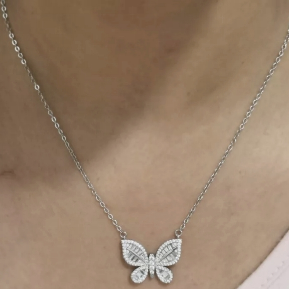 Silver Butterfly Diamond Necklace - Picture 3 of 3